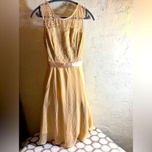 Party Dress Elegant Ecru Lace Dress, medium, satin bow and flowy lined bottom